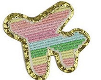 2." Rainbow Stripe with Gold Glitter Edge Airplane Patch