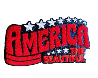 America The Beautiful Red White Blue America Iron On Patch XLarge 11” Long Multi Color Jacket Shirt Travel Bag Patriotic