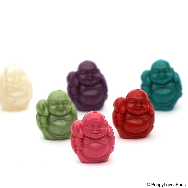 Set of 2 Traveling Buddha Beads for Earrings Pendants Charms Retro Bohemian 21mm Red Pink Green White Turquoise image 1