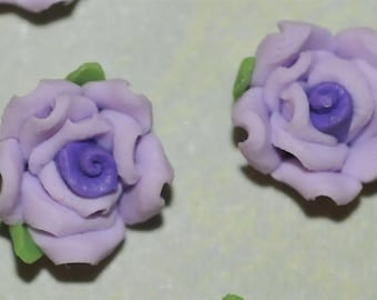 Purple 7mm...Polymer Clay....Flowers....Cabs...Cabochons...for  Bobbies or Accent Pieces....TOP Quality....6 Pc Piece Lot