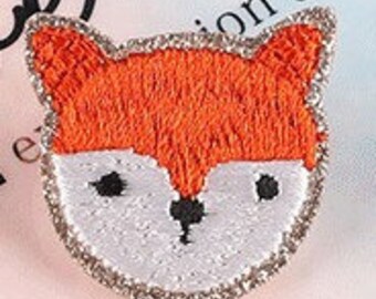 1" Unique Art Fox Patch with Silver Glitter Dust Edge 3M Self Adhesive
