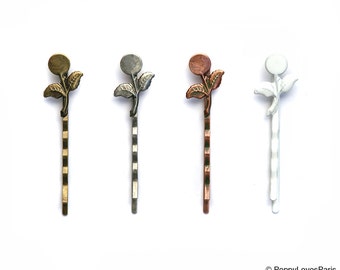 Set of 20 Bobby Pins OOAK Poppy Exclusive Flower stem with leaves Hair Pins with Pads 2 Inches long