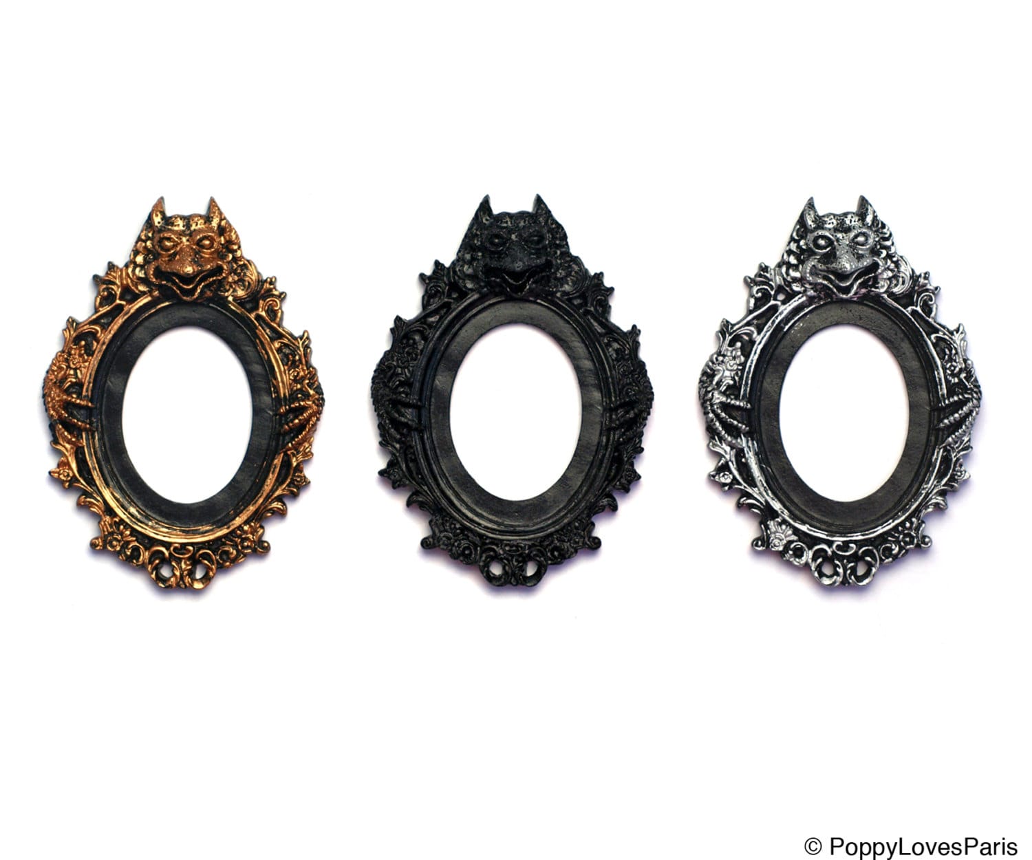3 Colors to Choose From Set of 2 Gothic Single Gargoyle Open Back Vintage Style Frame for Cabochon....39mm x 65mm 30mm x 40mm