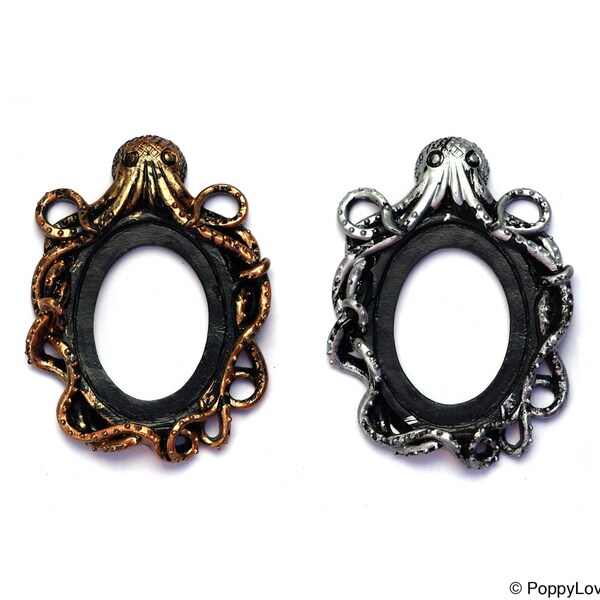 Set of 2 Antique Gold or Silver Newest Octopus Open Back Vintage Style Frame for Cabochon 39mm x 65mm 30mm x 40mm