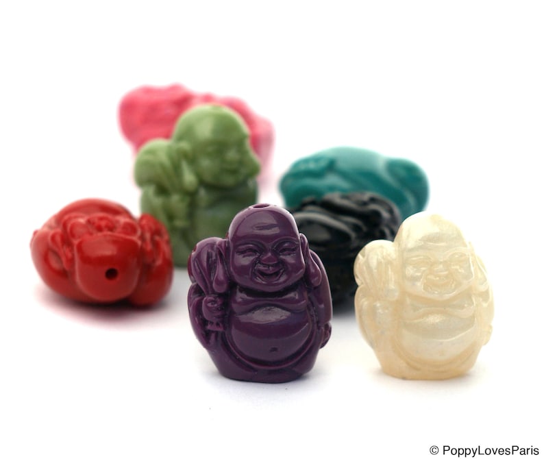 Set of 2 Traveling Buddha Beads for Earrings Pendants Charms Retro Bohemian 21mm Red Pink Green White Turquoise image 2