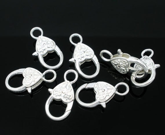 Hot 5/10Pc Utility Large Silver Plated Heart Lobster Fancy Claw Clasps 26x14mm