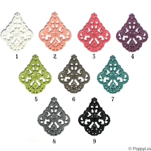 CLEARANCE 9 Color Choices Set of 6 German Style Filigree Floral Pendant Resin for Earrings or Necklace 58mm x 48mm image 1