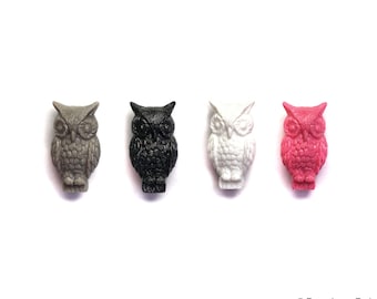 Set of 2 German Detailed Owl Beads Drilled Hole for stringing 16mm x 31mm Pink black gray white
