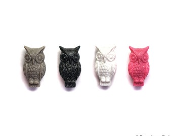 Set of 2 German Detailed Owl Beads Drilled Hole for stringing 16mm x 31mm Pink black gray white