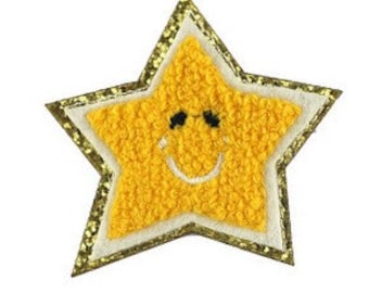 2"  Star Chenille Gold Glitter Patch Self Adhesive