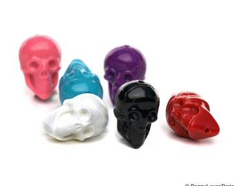 Two Sided Skull Head Bead with Hole Drilled Set of 2 Rockabilly Steampunk Kitsch FUN...20mm