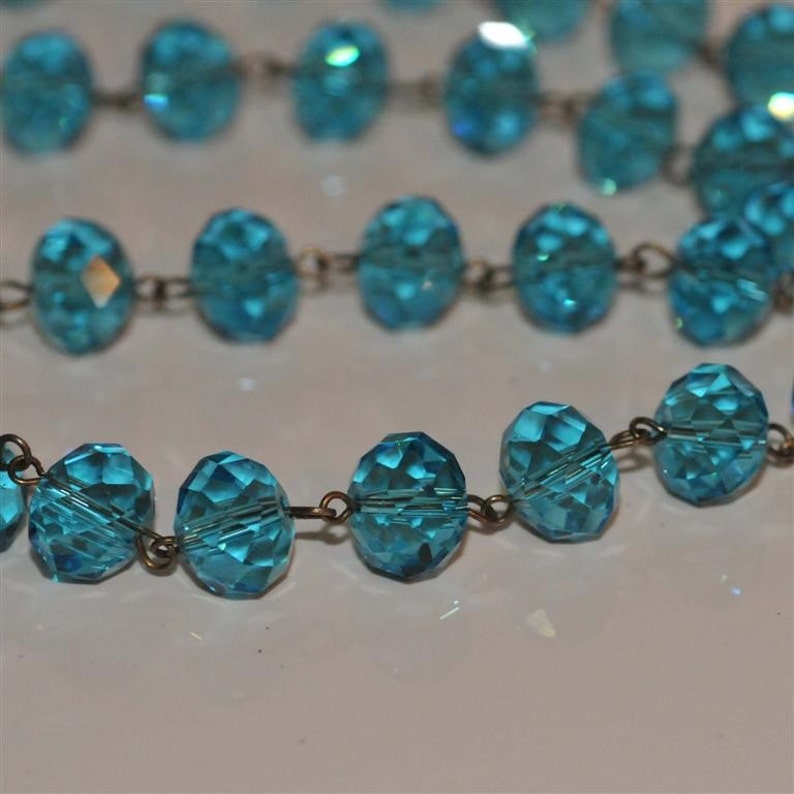Turquoise Blue Glass Crystal Bead Chain 90cm 10mm Beads Hand Etsy