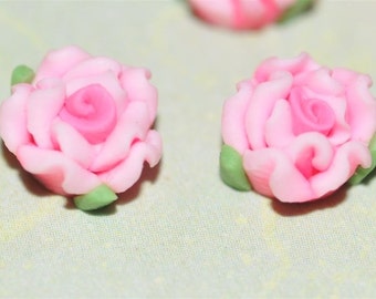 Two Tone Pink 7mm...Polymer Clay....Flowers....Cabs...Cabochons...for  Bobbies or Accent Pieces....TOP Quality....6 Pc Piece Lot