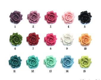 Set of 2 Oversized Flowering Rose 33mm Resin Flower Perfect for Rings or Pendants 15 color options Black Red Pink White Green Blue Purple