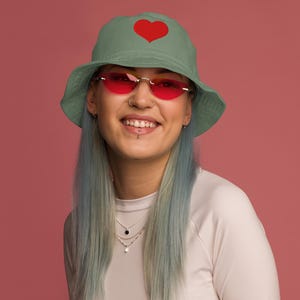 Red Heart Love Floppy Organic Cotton Bucket Hat: Embroidered