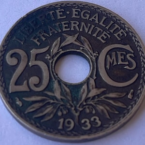 1933 France 25 Centimes Coin