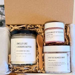 Breakup Spa Gift Box: Soy Candle, Bath Salts & Body Scrub