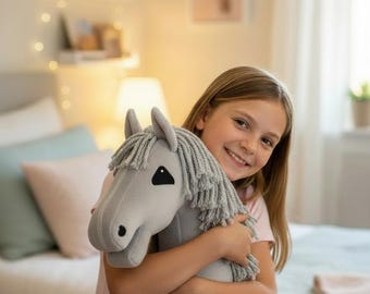 Grey Andalusian Hobby Horse with White Blaze – Handmade Gray Horse - Custom size