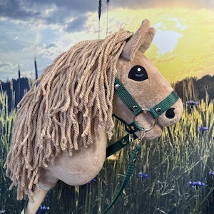 Baby hobby horse Palomino with long mane. A5 super mini size.