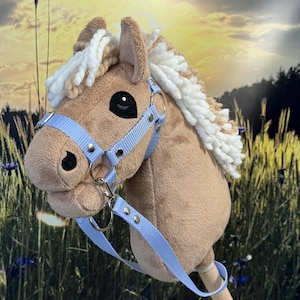 Baby hobby horse Palomino with short motley mane. A5 super mini size.