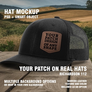 Richardson 112 Hat Mockup: PSD Smart Object for Patches (Black)