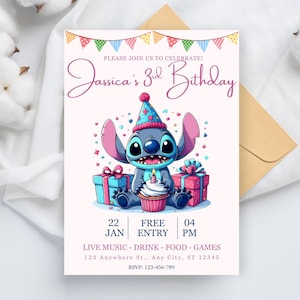 Stitch Birthday Invitation | Editable & Printable Template | Cute Stitch Party Invite | Canva Template | Instant Download