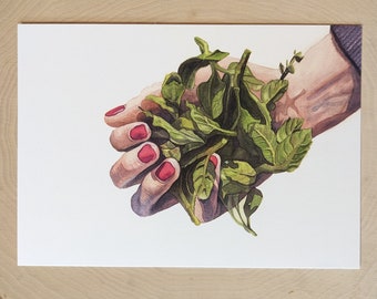 any occasion hand with mint pink nails botanical blank greeting card