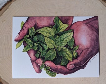 any occasion hands with mint botanical blank greeting card