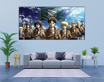 Attack on Titan Canvas Wall Art Anime Poster Print Eren Mikasa Armin Levi Survey Corps Decor Otaku Gift Manga Room Aesthetic Japanese Anime