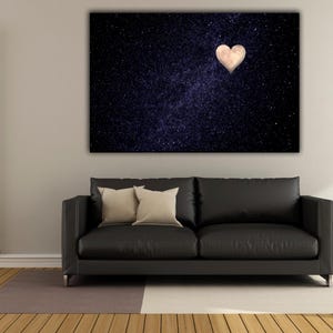 Starry Night Sky Canvas Print: Galaxy Heart, Cosmic Home Decor