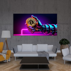 Canvaskunst cyberpunk bitcoin: futuristisch cryptodecor, technisch cadeau