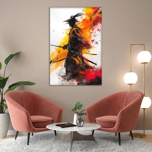Samurai Art Print Japanese Warrior Canvas Abstract Painting Katana Sword Battle Modern Room Decor Japan Lover Gift Bushido Wall Illustration