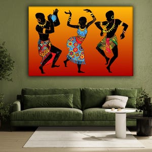 African Dance Canvas Print: Tribal Women Silhouette, Ethnic Wall Art
