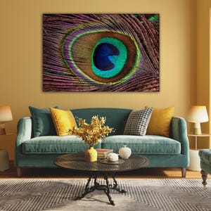 Peacock Feather Canvas Art: Colorful Boho Wall Decor