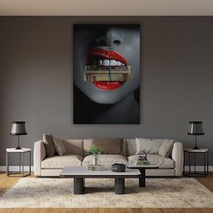 Red Lips Money Canvas Print: Modern Pop Art Wall Decor