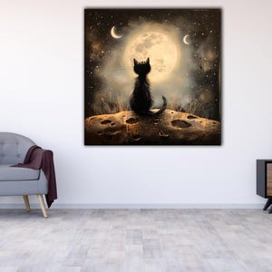 Black Cat Mond Druck auf Leinwand: Mystischer Mond Nachthimmel Druck