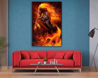 Arte mural de caballo ardiente, llama, lienzo mítico, regalo de Año Nuevo, fantasía, interior del hogar