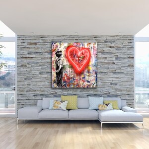 Mr. Brainwash Con tutto il mio amore Cuore di bambino Banksy poster street art stampa artistica murale graffiti art pittura al neon Pop House Gallery Jago art