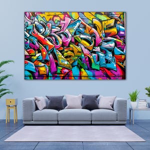 Impresión en lienzo de grafiti de neón: arte callejero urbano, abstracto moderno