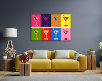 Pop Art Martini Canvas Print: Colorful Cocktail Bar Decor