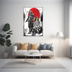 Quadro da parete Zen Samurai, guerriero giapponese su tela con sole rosso, decorazione Bushido unica per uomini amanti delle arti marziali, stampa Zen per sala di meditazione e dojo.