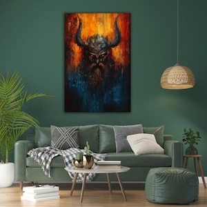 Viking Warrior Canvas Art: Norse Mythology, Fire & Ice Decor