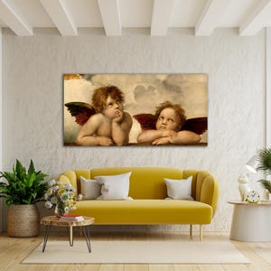 Renaissance Raphael Cherubs Art Print Sistine Madonna Reproduction Wall Decor Religious Classic Angelic Painting Old Master Canvas Artwork