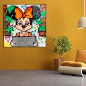 Street Art Canvas Print Pop Culture Graffiti Mouse Girl Money Neon Heart Urban Wall Decor Bold Cartoon Character Modern Gift cool artwork