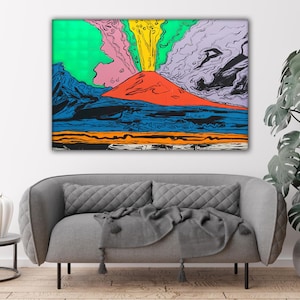 Colorful Volcano Wall Art Eruption Canvas Print Pop Art Mountain Landscape Modern Trippy Nature Decor Bold Abstract Artwork for Living Room