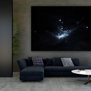 Galaxy Wall Art Space Print Nebula Canvas Decor Blue Stars Abstract Sky Universe Painting Cosmic Night Glow Astronomy Celestial Room Accent
