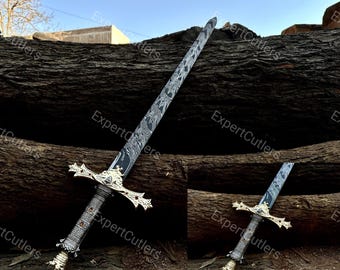Handgefertigtes Tempelritter-Heiliges Schwert, Damast-Schwert, Mittelalterliches Schwert mit Premium-Lederscheide, bestes Weihnachtsgeschenk, Geschenk für Ihn