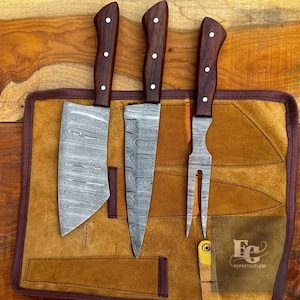 Custom Hand Forged Damascus steel Chef Knives Set Of 3 Pcs Handmade Chef Set, Kitchen Knives Set, Cutlery Set, Gift For Mum, Gift For Him