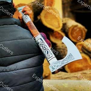 Custom Hand Forged High Carbon Steel Viking Axe, Valhalla Axe, Handmade Fully Functional Viking Axe With Engraved Wooden Handle, Best Gift