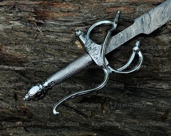 Benutzerdefiniertes handgeschmiedetes Damaststahl-Rapier-Schwert mit Lederscheide, mittelalterliches historisches Schwert, Wikingerschwert, Jubiläumsgeschenk für ihn, Geschenke